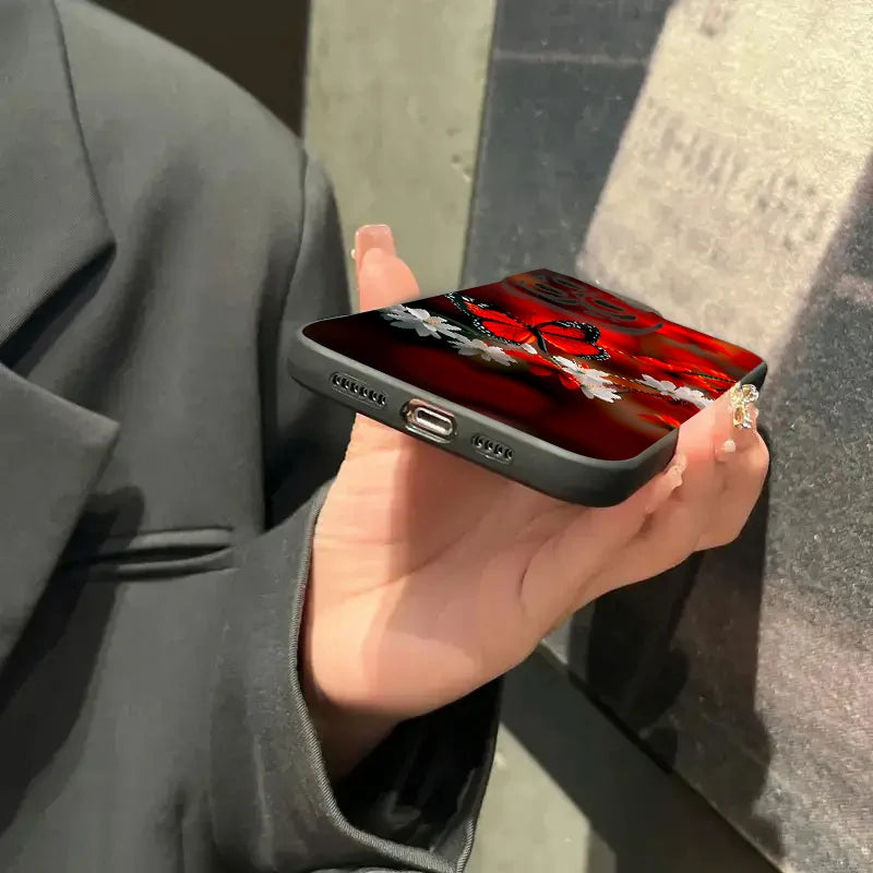 For iPhone 14 13 15 16 Pro Max Case Red Butterfly Flower Phone Case for iPhone 11 12 Mini Pro X XS XR 7 8 14 15 Plus SE2 Cover