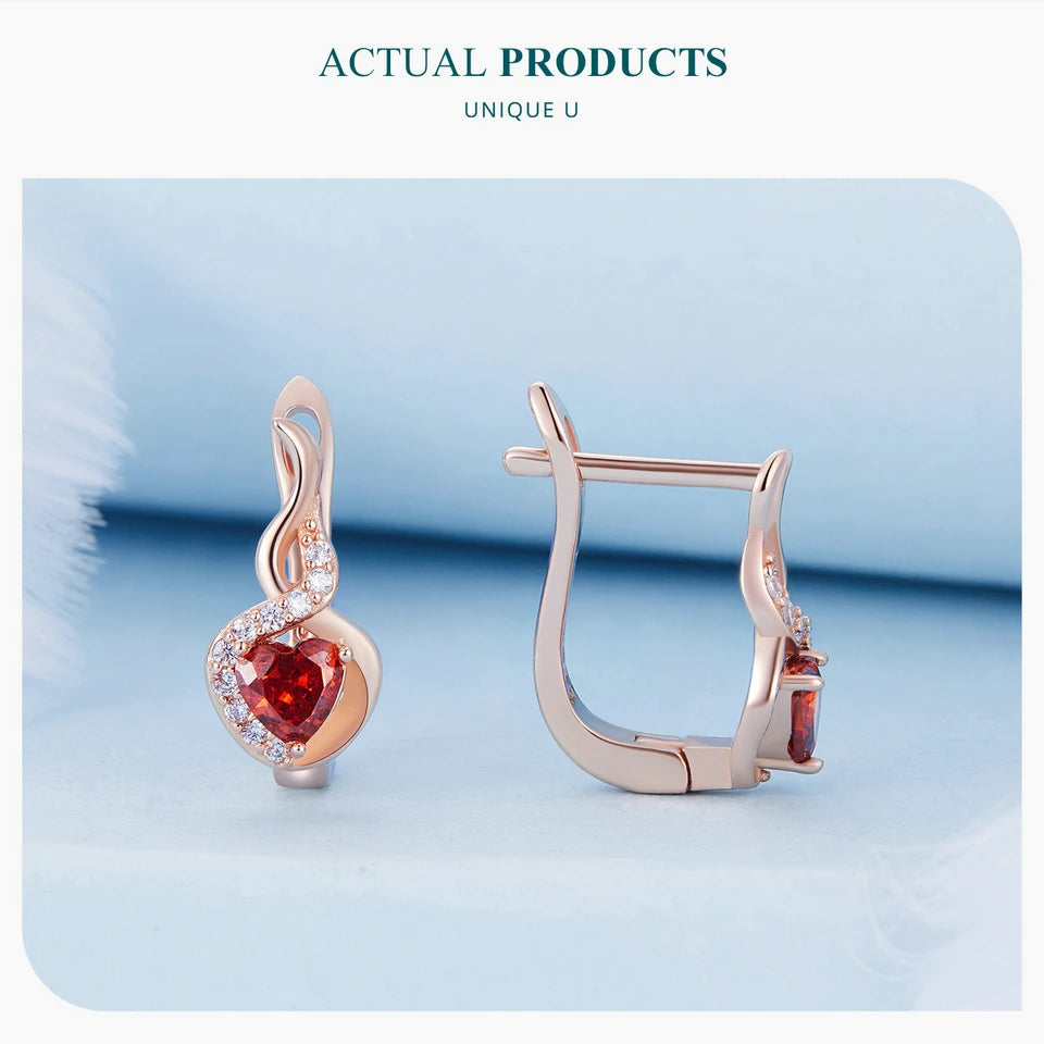 “925 Silver Rose Gold Red Heart Ear Clips”