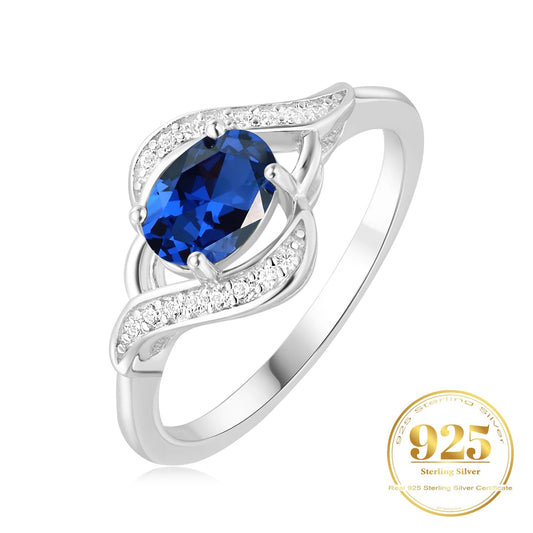 Potiy Oval Created Blue Sapphire 925 Silver Ring