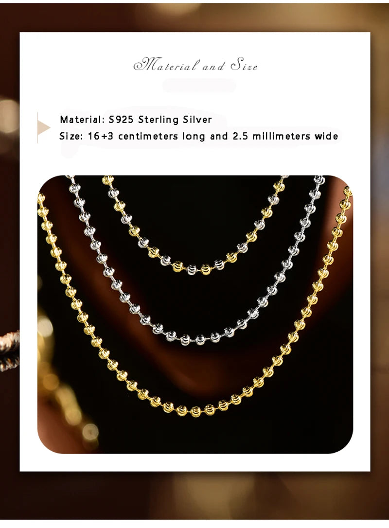 "925 Silver 2.5mm Diamond-Cut Bead Chain Bracelet – Made in Italy