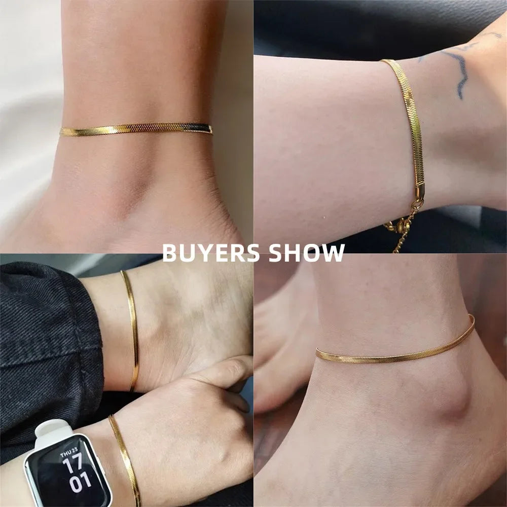 Teamer 3MM Adjustable Snake Chain Anklet, Stainless Steel