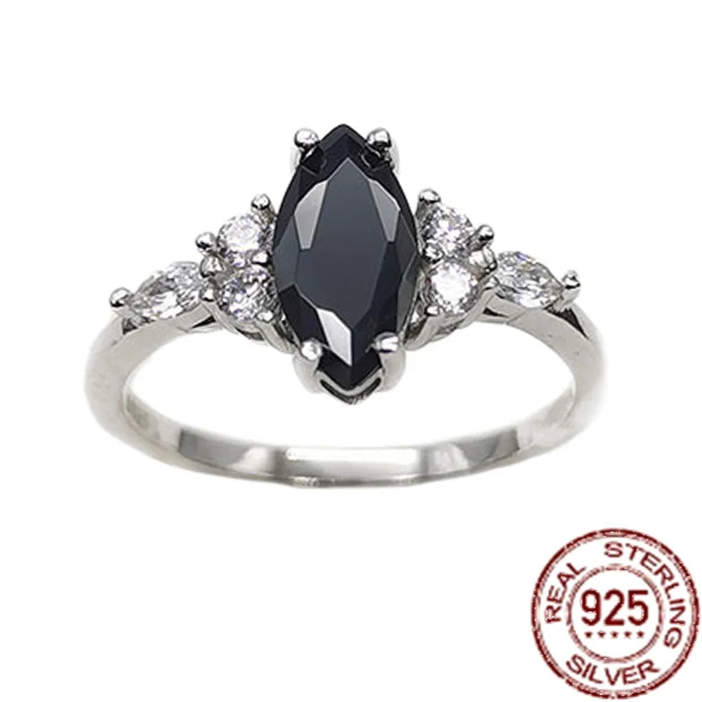 Trumium 1ct S925 Silver Marquise Black Agate Ring