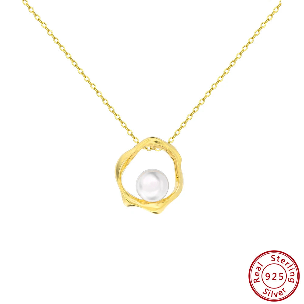 14K Gold 925 Silver Pearl Pendant Necklace