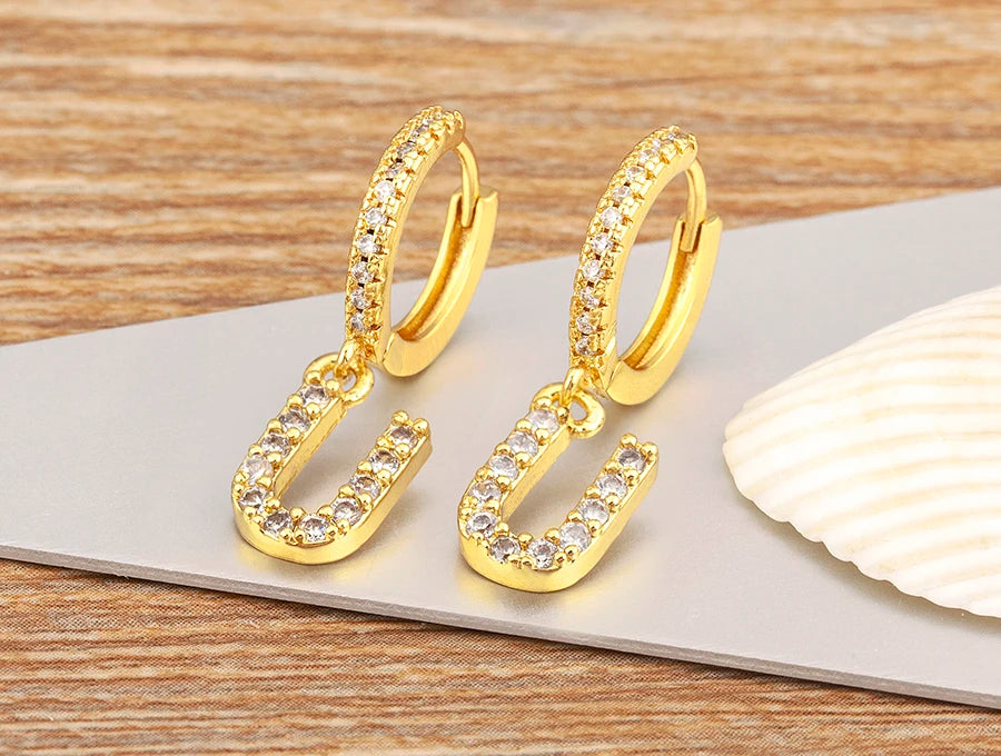 "Gold Zircon Alphabet Hoop Earrings A–Z – Fashion Jewelry Gift