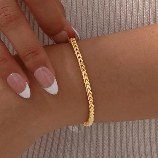 Gold Stainless Steel Square Chain Bracelet