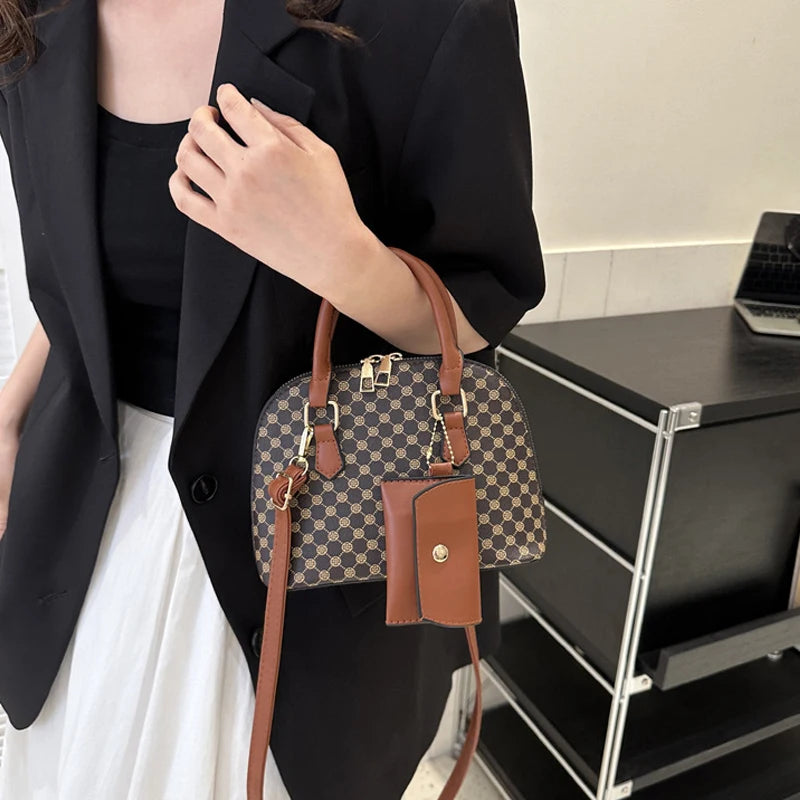 Plaid Print Crossbody with Purse