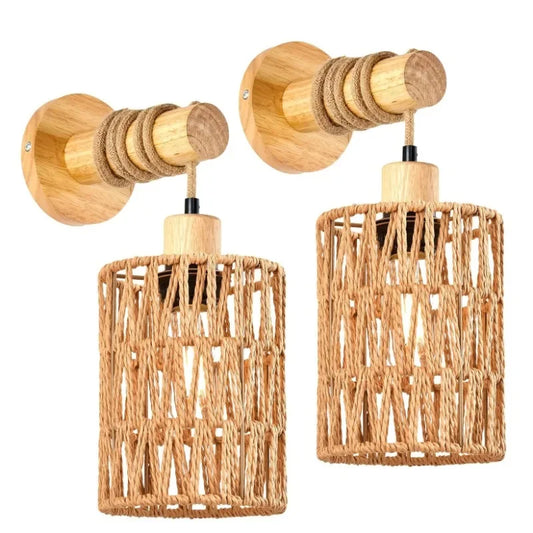 Cylindrical Wall Lamp with Natural Hemp Rope Accent