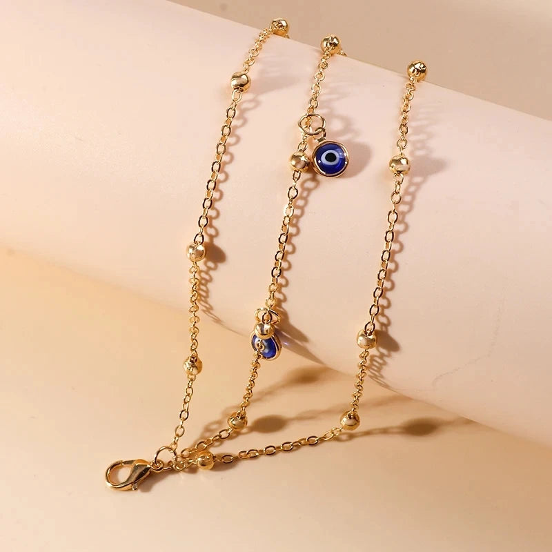 Gold Silver Evil Eye Layered Anklet for Women
