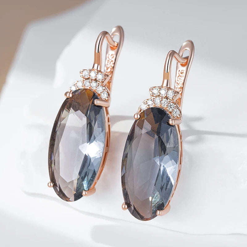585 Rose Gold Grey Oval Zircon Earrings