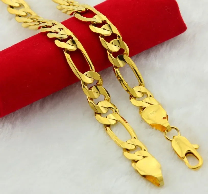 18K Gold Color Silver 8mm Chain Necklace 20in