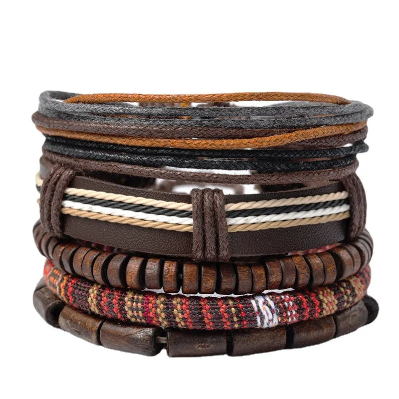 Men's Vintage Leather Bracelet Set – 4pcs