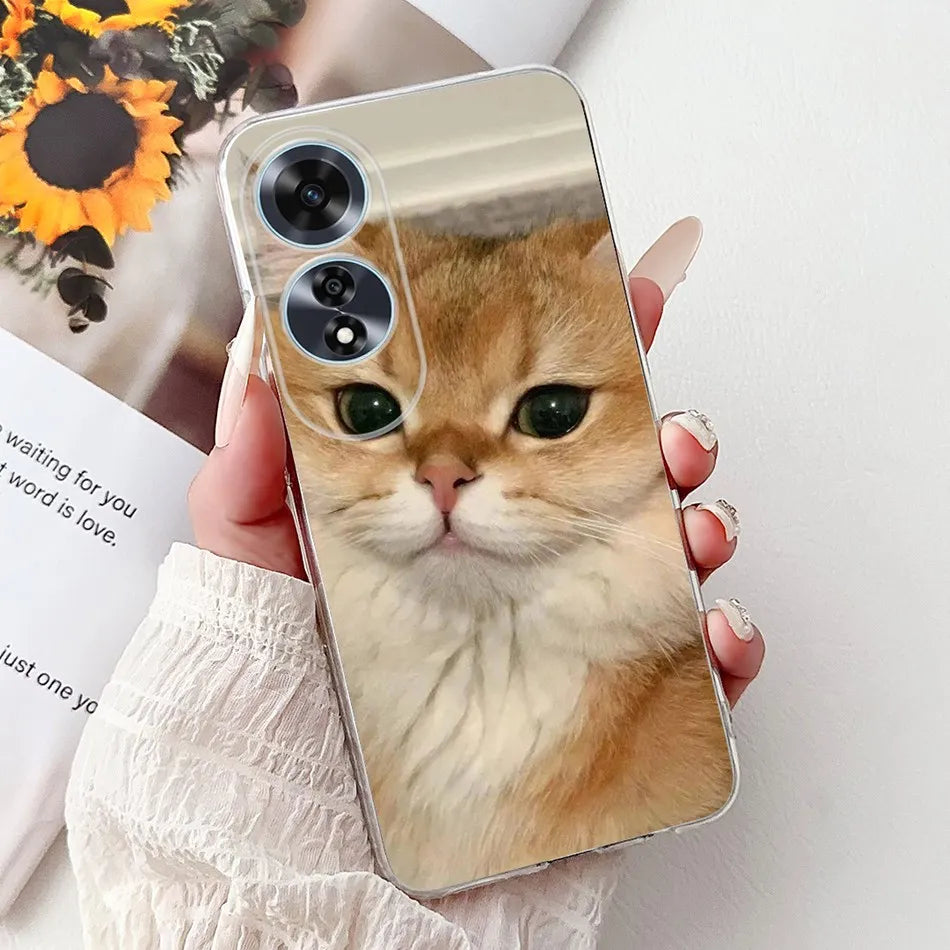 Elegant Floral Cat TPU Cover – OPPO A60