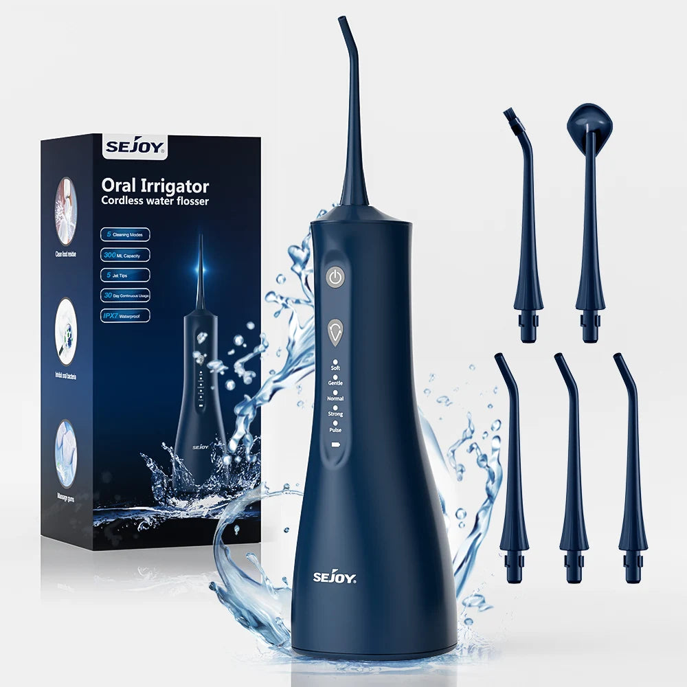 SEJOY Water Flosser Professional For Teeth, Gums, Braces, Dental Care, Electric Power With 5 Settings, 5 Tips For Multiple Users