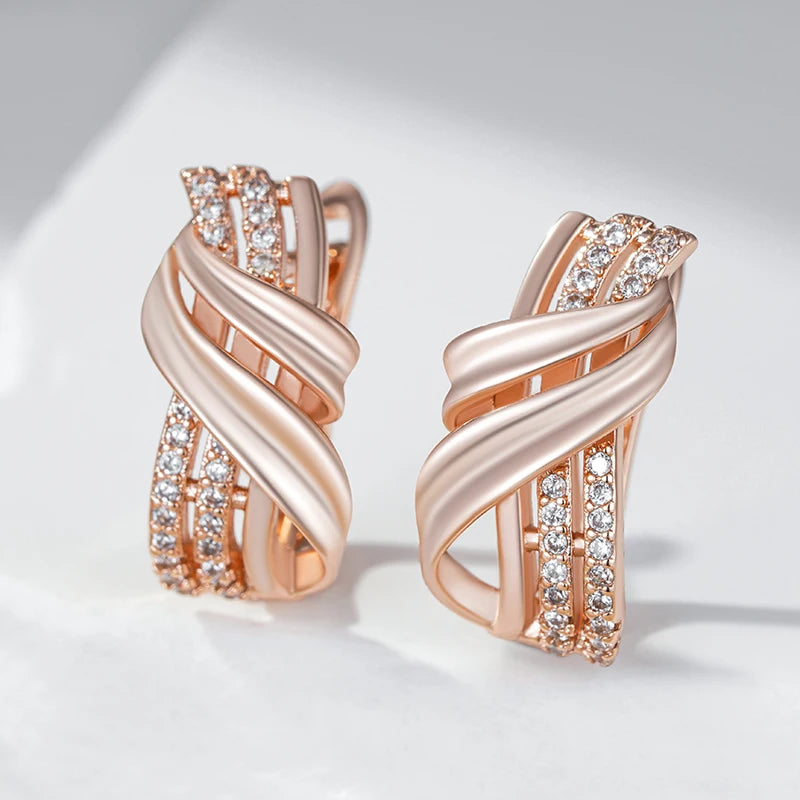 Rose Gold Geometric Zircon Drop Earrings”