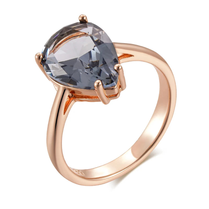 “Kinel Rose Gold Gray Crystal Teardrop Ring