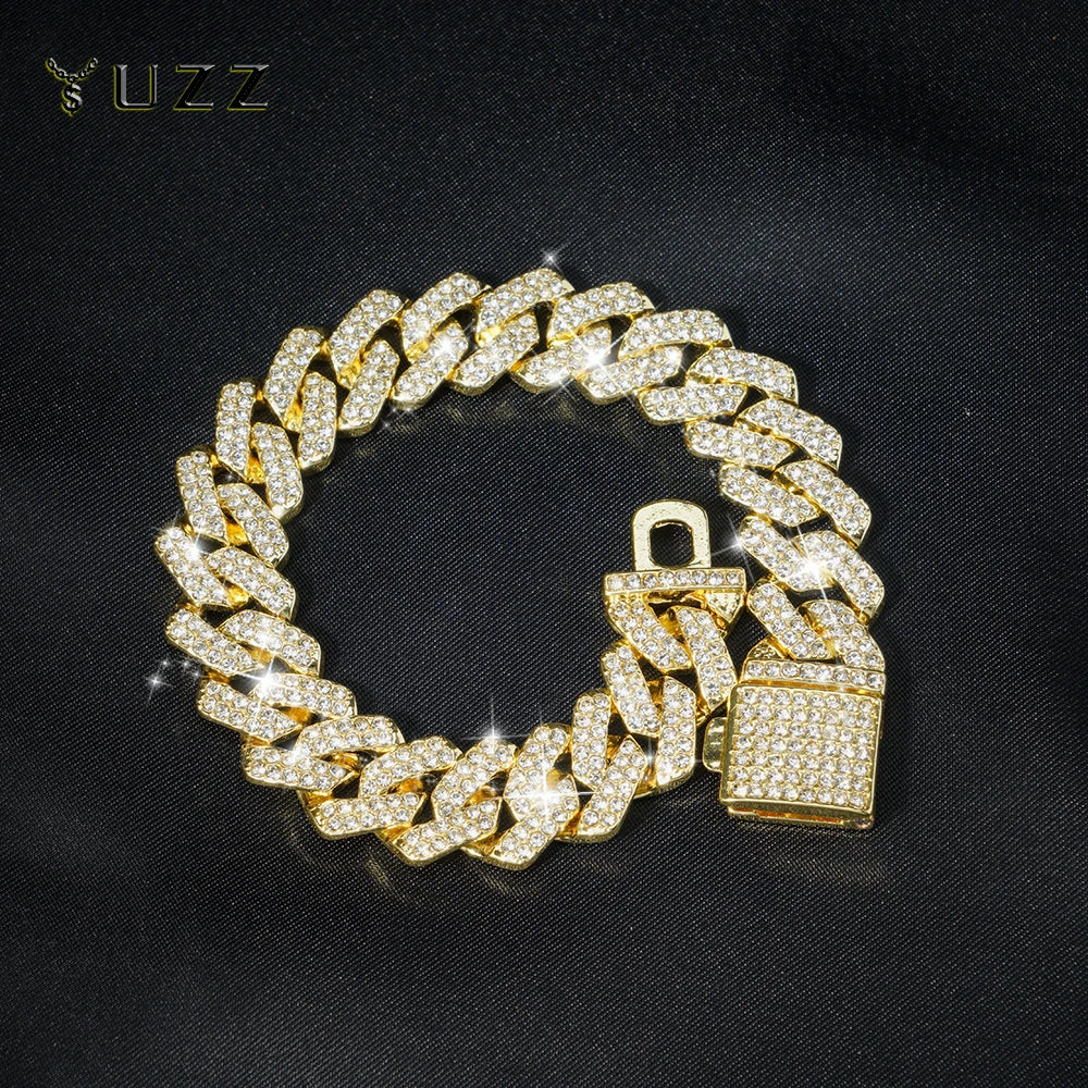 “15mm Silver Cuban Link Rhinestone Bracelet”