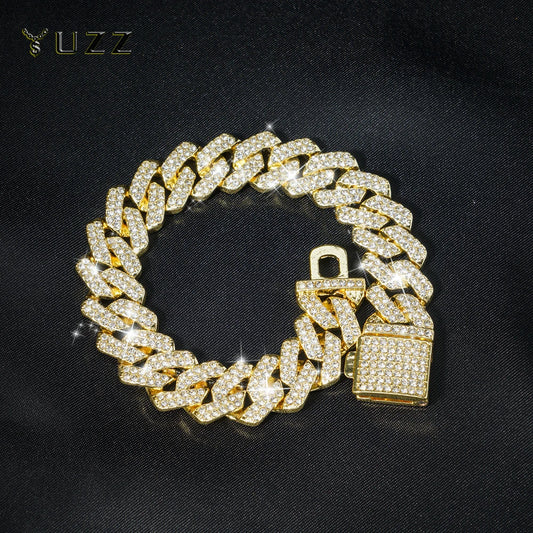 “15mm Silver Cuban Link Rhinestone Bracelet”