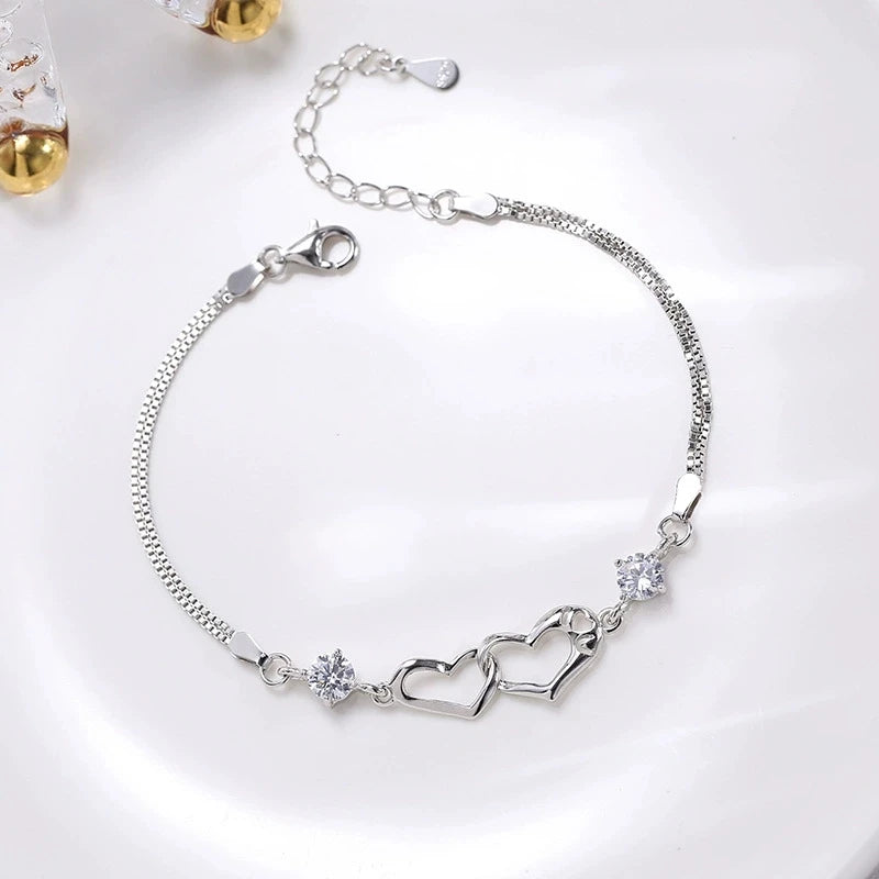 “925 Silver Crystal Heart Charm Bracelet”