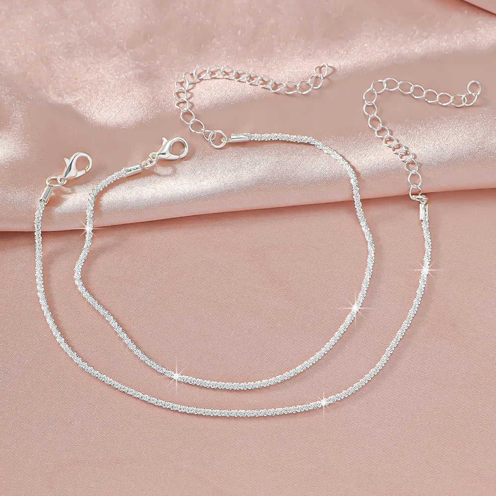 1/2PCS Simple Silver Anklet, Elegant Beach Jewelry