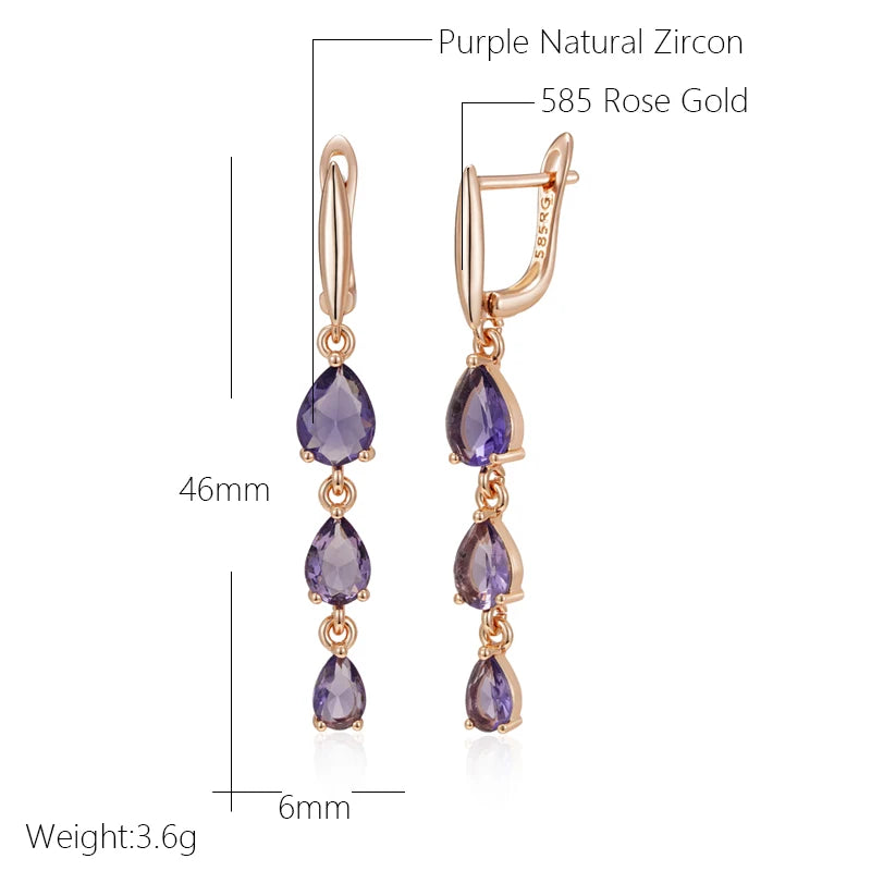 585 Rose Gold Purple Zircon Drop Earrings”