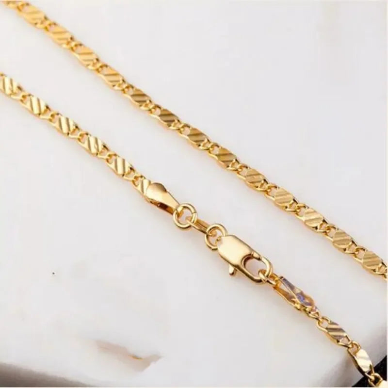 925 Silver 2mm Gold Charm Chain Necklace (16-30")