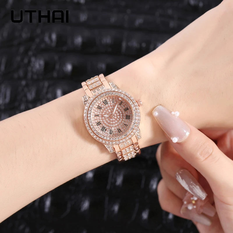 UTHAI Gold Diamond Bracelet Watch