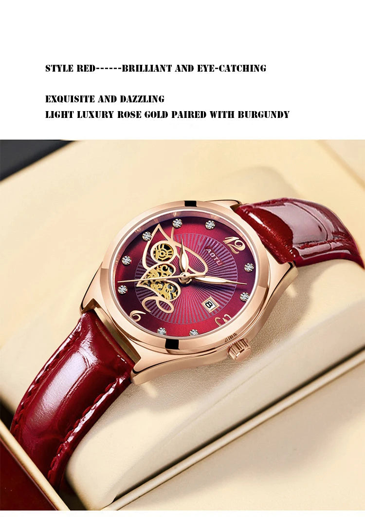 UTHAI Women's Red Leather Quartz Watch