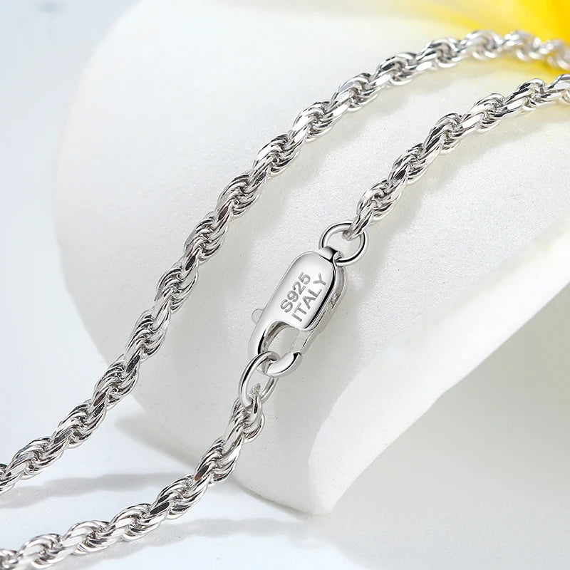 925 Silver Diamond-Cut Rope Chain Necklace