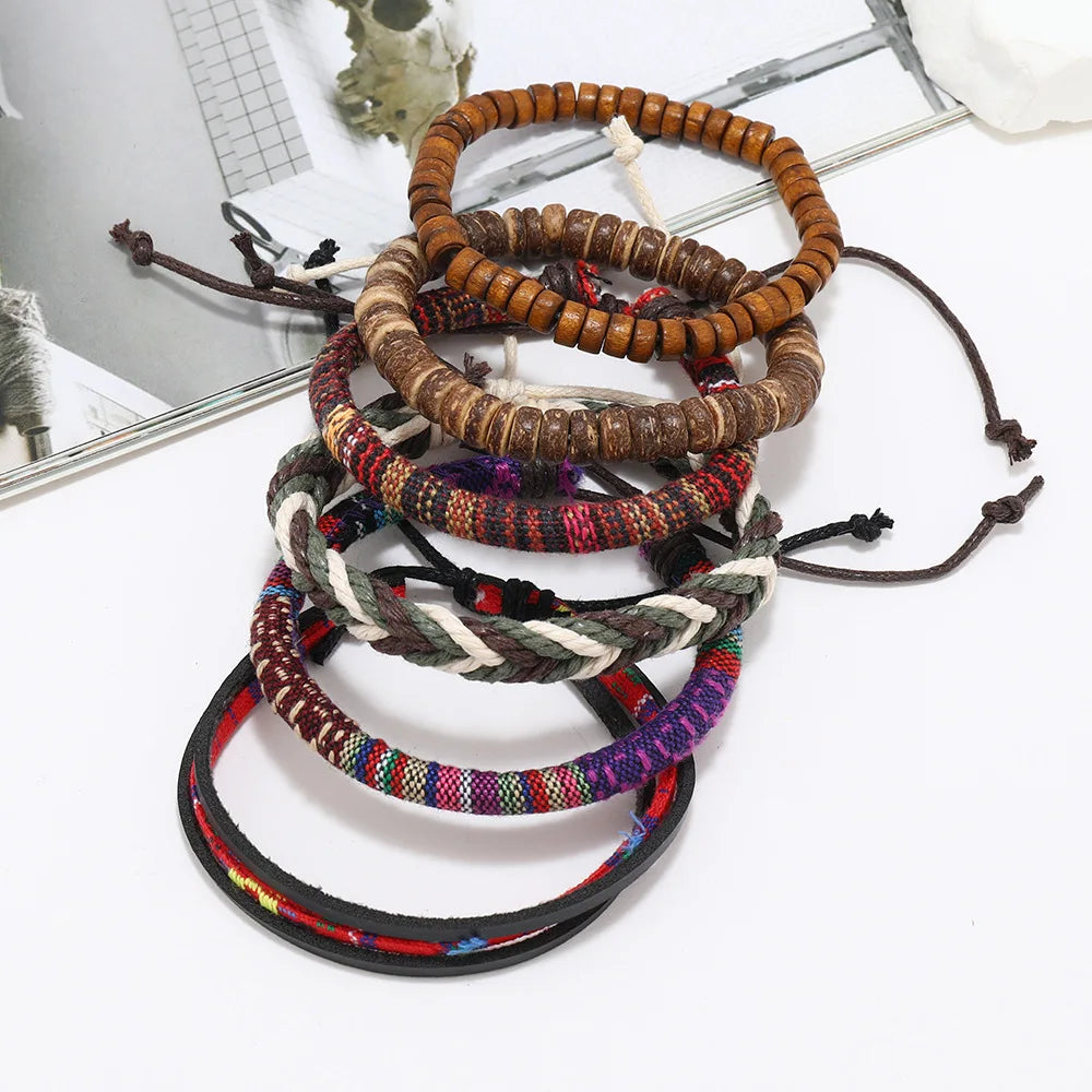 Men's Vintage Leather Bracelet Set – 4pcs