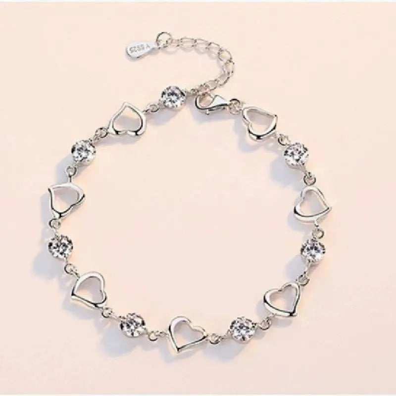 “925 Silver Purple & White Zirconia Bracelet 17+4CM”