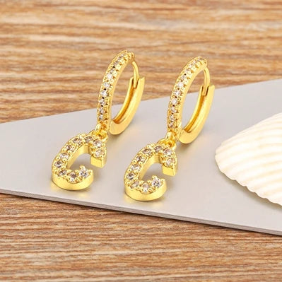"Gold Zircon Alphabet Hoop Earrings A–Z – Fashion Jewelry Gift