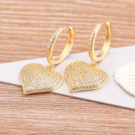 "Gold Heart Drop Earrings – Cubic Zirconia Jewelry Gift