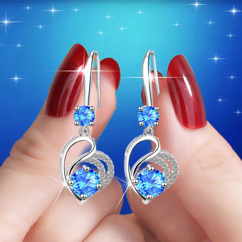 Cute Blue Heart Drop Earrings – Classic Wedding Jewelry