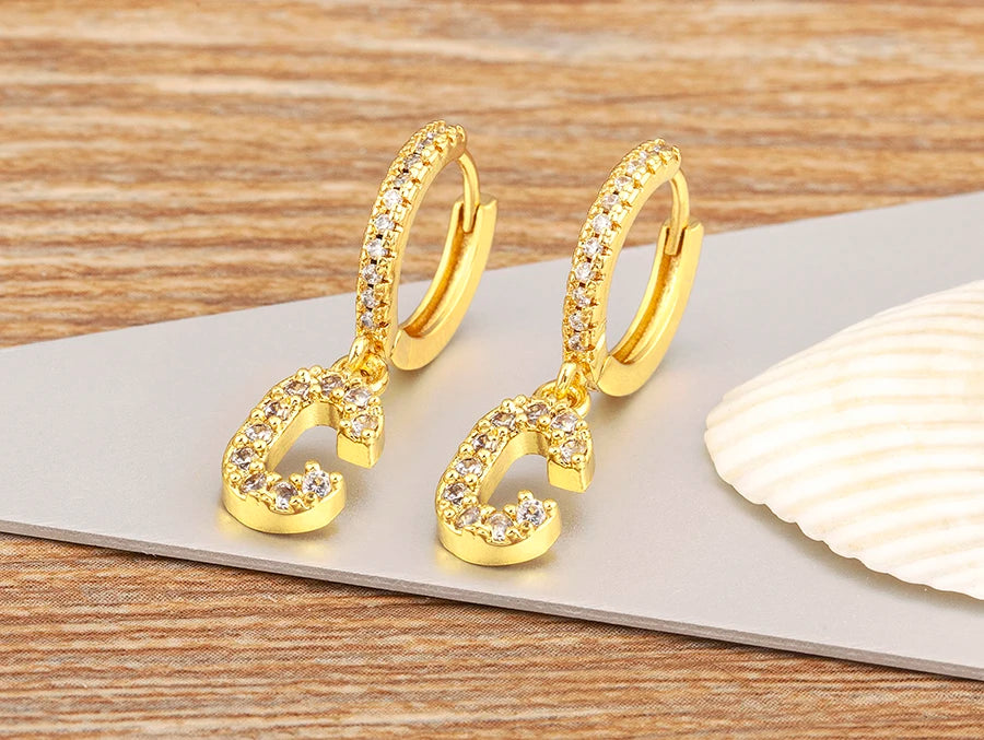 "Gold Zircon Alphabet Hoop Earrings A–Z – Fashion Jewelry Gift