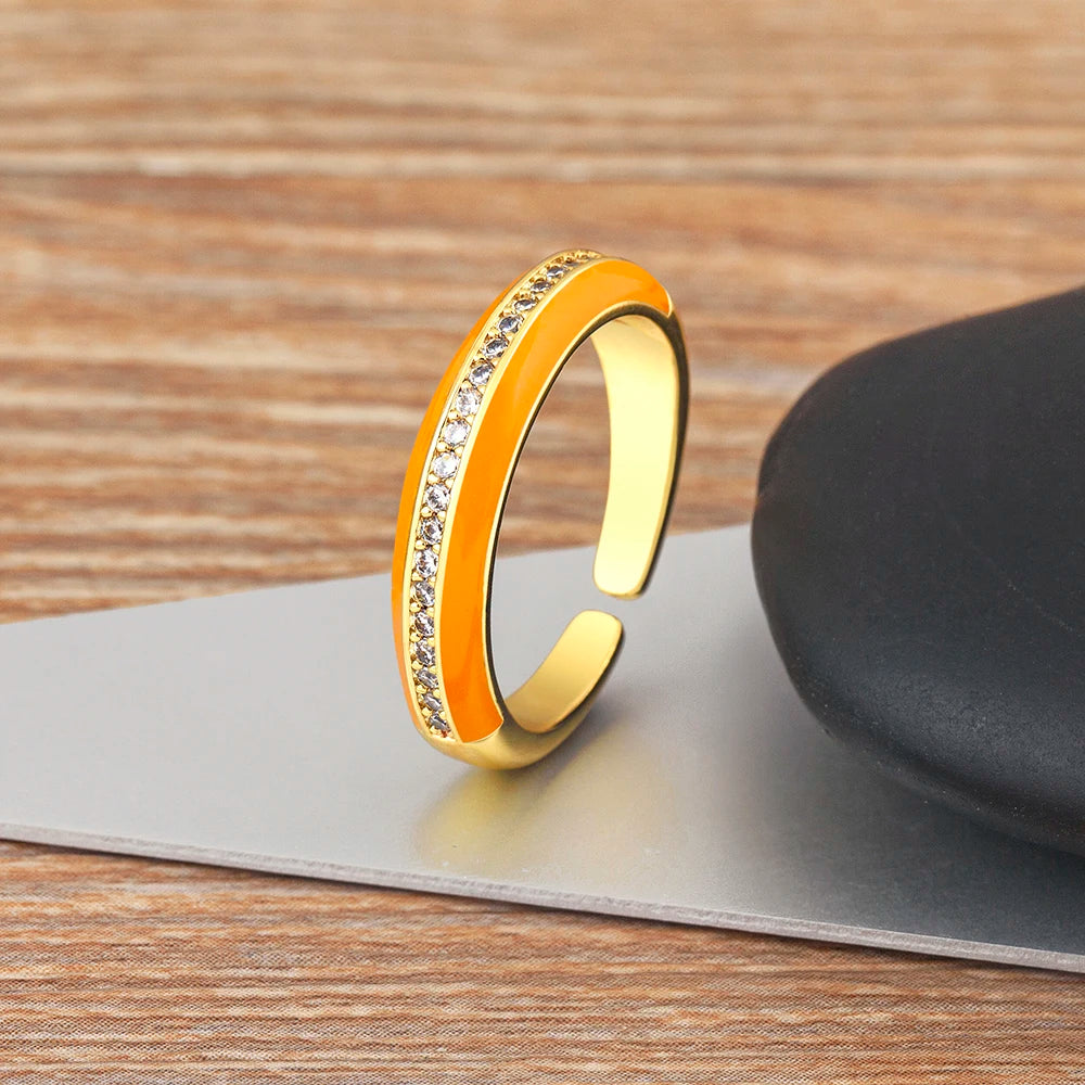 "Gold Plated Zircon C-Shape Ring – Adjustable Women’s Jewelry