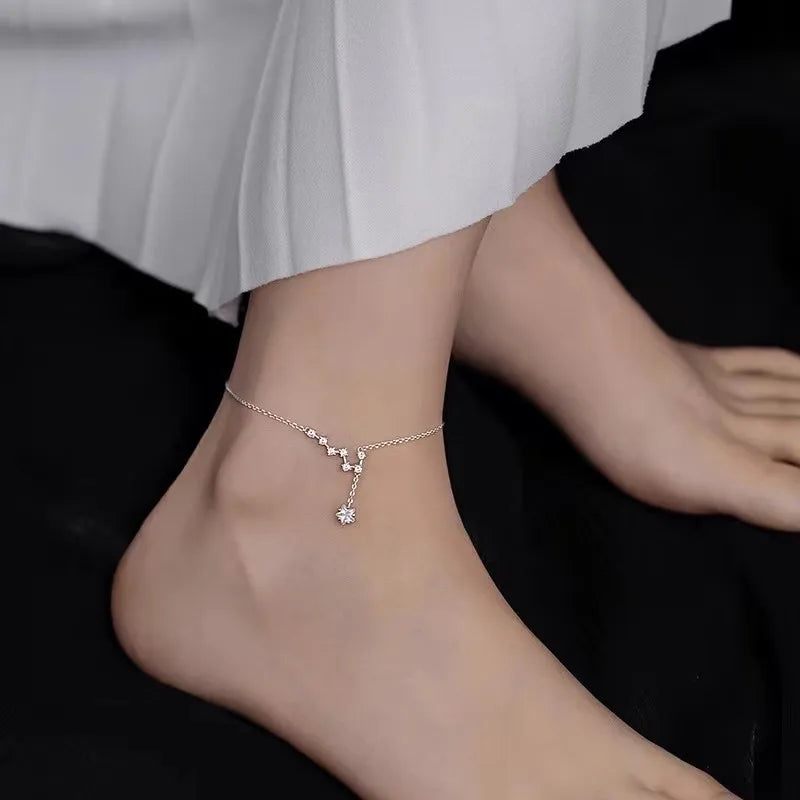 925 Silver Star Charm Anklet, Elegant Gift