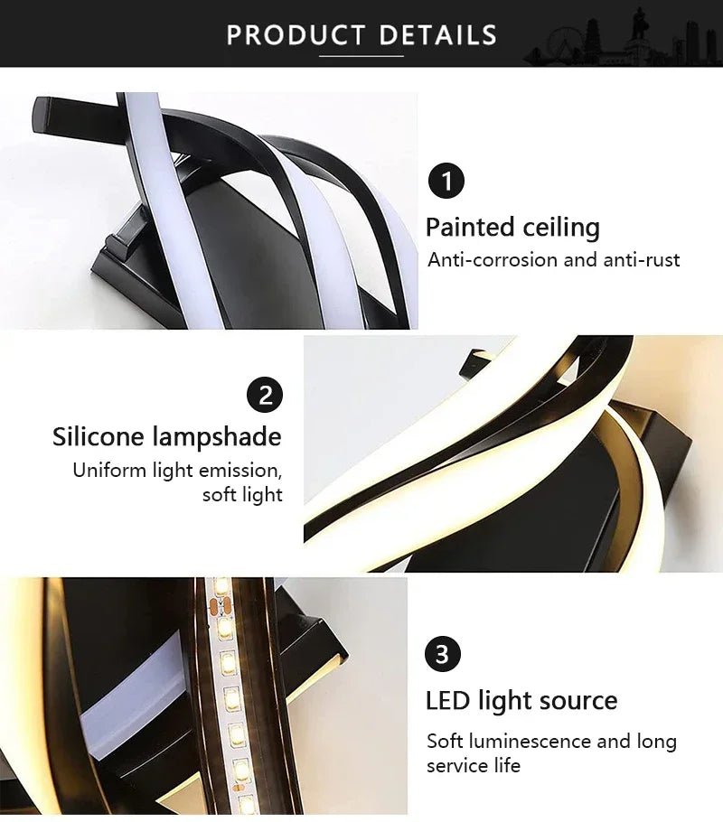 Curved Spiral LED Wall Lamp for Bedroom & Living Room