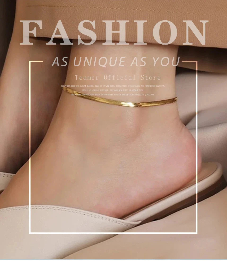 Teamer 3MM Adjustable Snake Chain Anklet, Stainless Steel