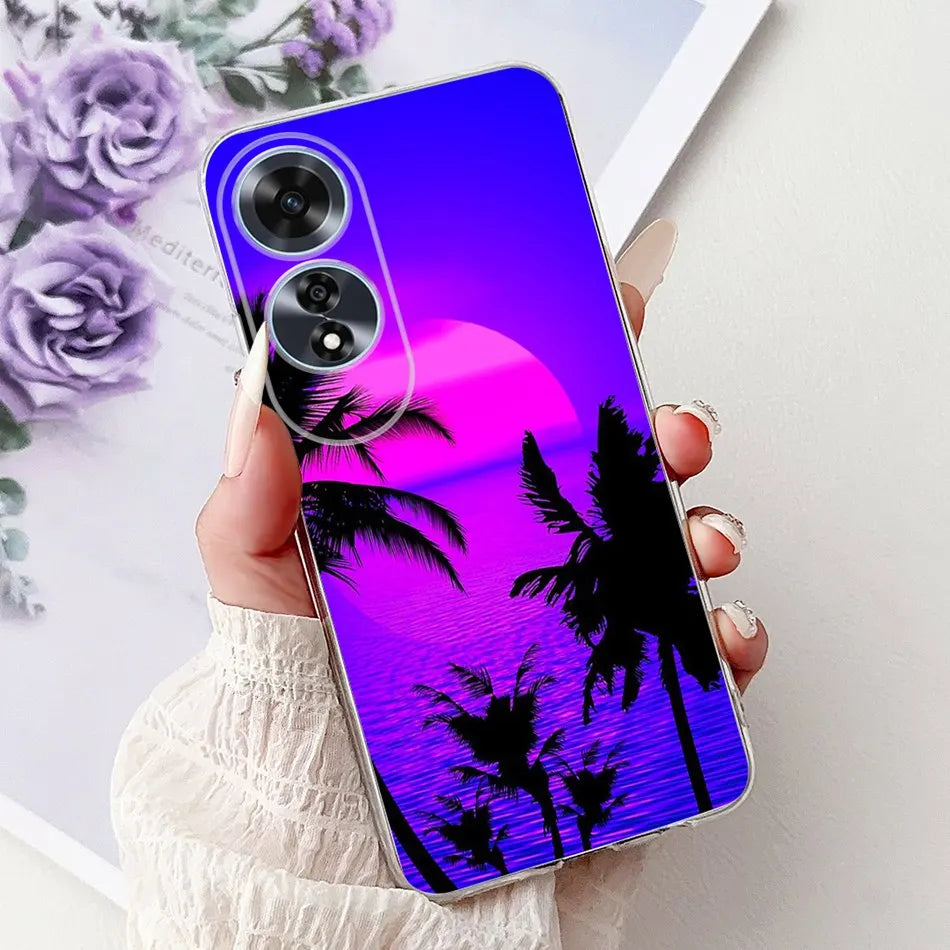 Elegant Floral Cat TPU Cover – OPPO A60