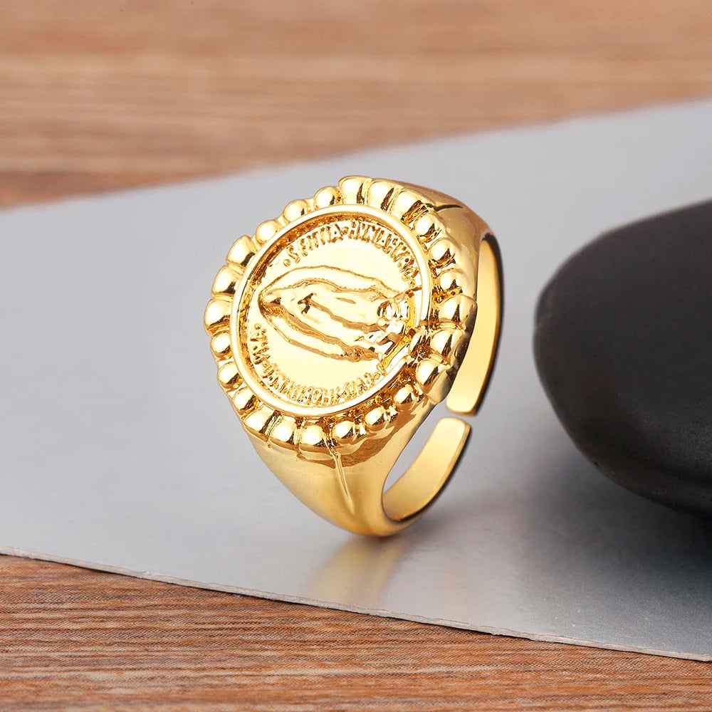 "Retro Virgin Mary Zircon Ring – Adjustable Unisex Jewelry"