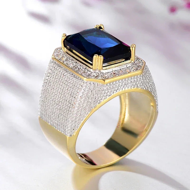 Gorgeous Blue/Black CZ Wide Ring for Men – Luxury Wedding & Party Jewelry”
