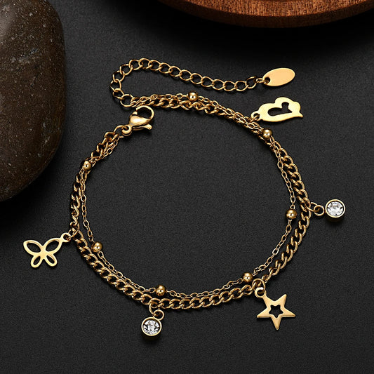 “18K Gold S925 Silver Charm Pendant Bracelet