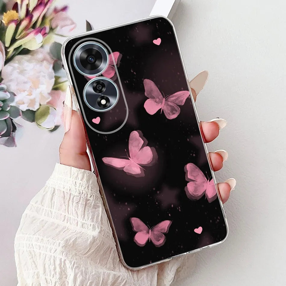 Elegant Floral Cat TPU Cover – OPPO A60