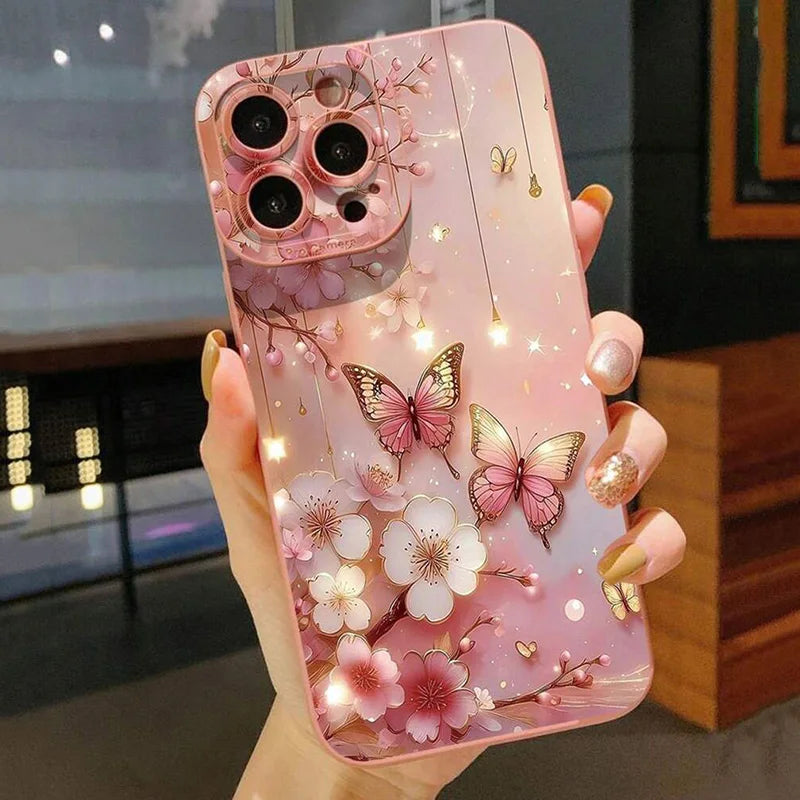 Butterfly & Floral Shockproof Matte Cover – iPhone