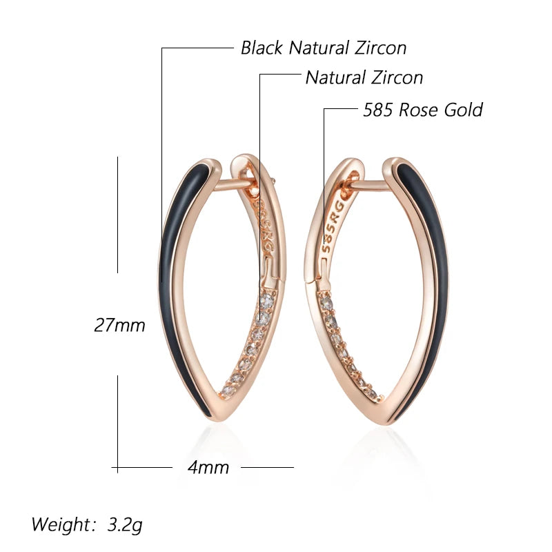“585 Rose Gold Black Enamel Zircon Earrings”
