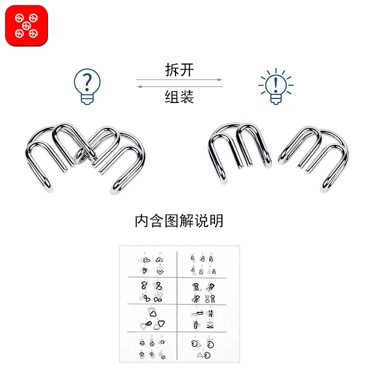 8Pcs Metal Montessori Puzzle Set – Brain Teasers for Kids & Adults