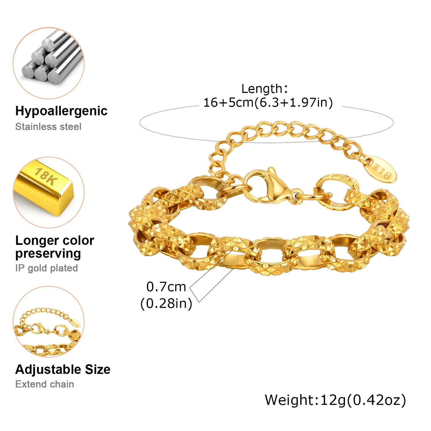 18K Gold-Plated Chunky Stainless Steel Bracelet