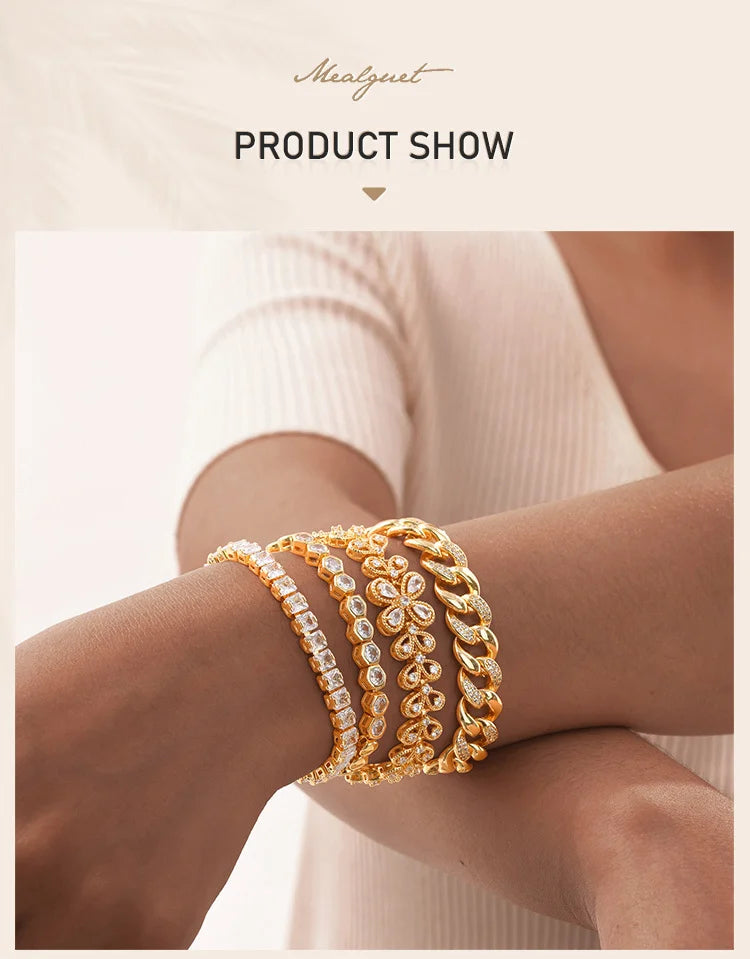18K Gold-Plated CZ Four-Leaf Bracelet