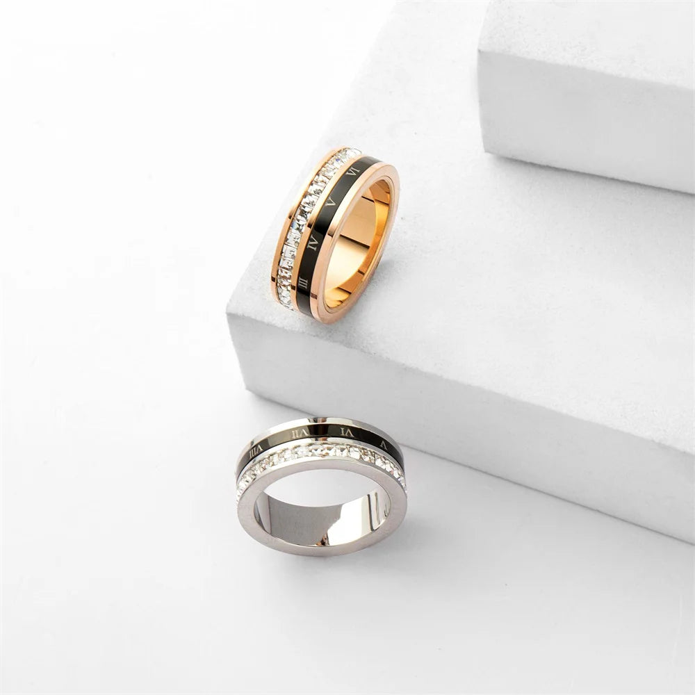 Titanium Steel Crystal Ring Women