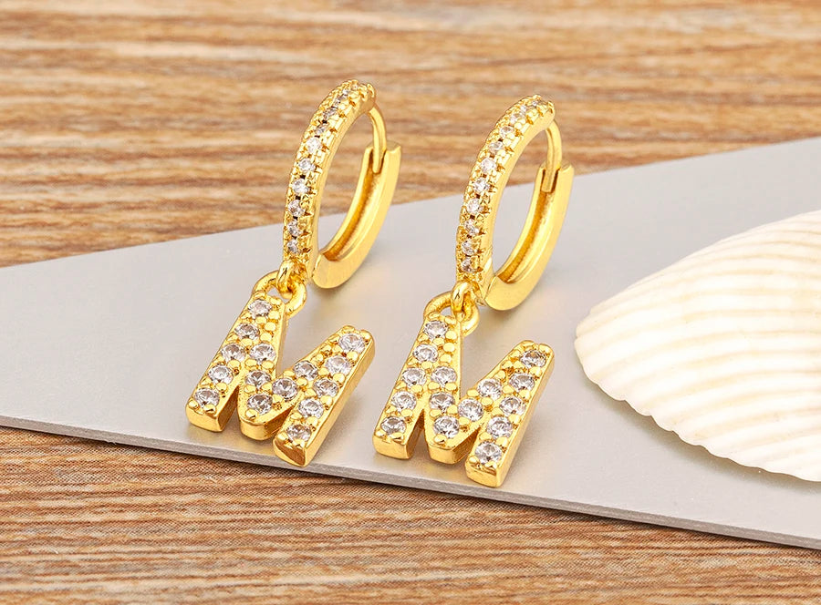 "Gold Zircon Alphabet Hoop Earrings A–Z – Fashion Jewelry Gift